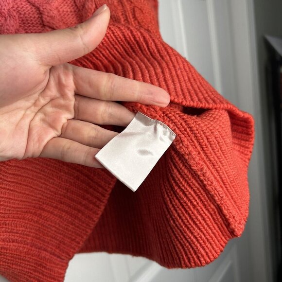 Ply-Knits Frida Pink Red Ombre Cable Knit Wool Sweater Women's Size Large L - Picture 5 of 8